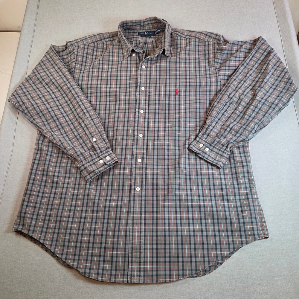 Ralph Lauren Classic Fit Plaid Button Down Shirt XL 17½ Cotton Long Sleeve